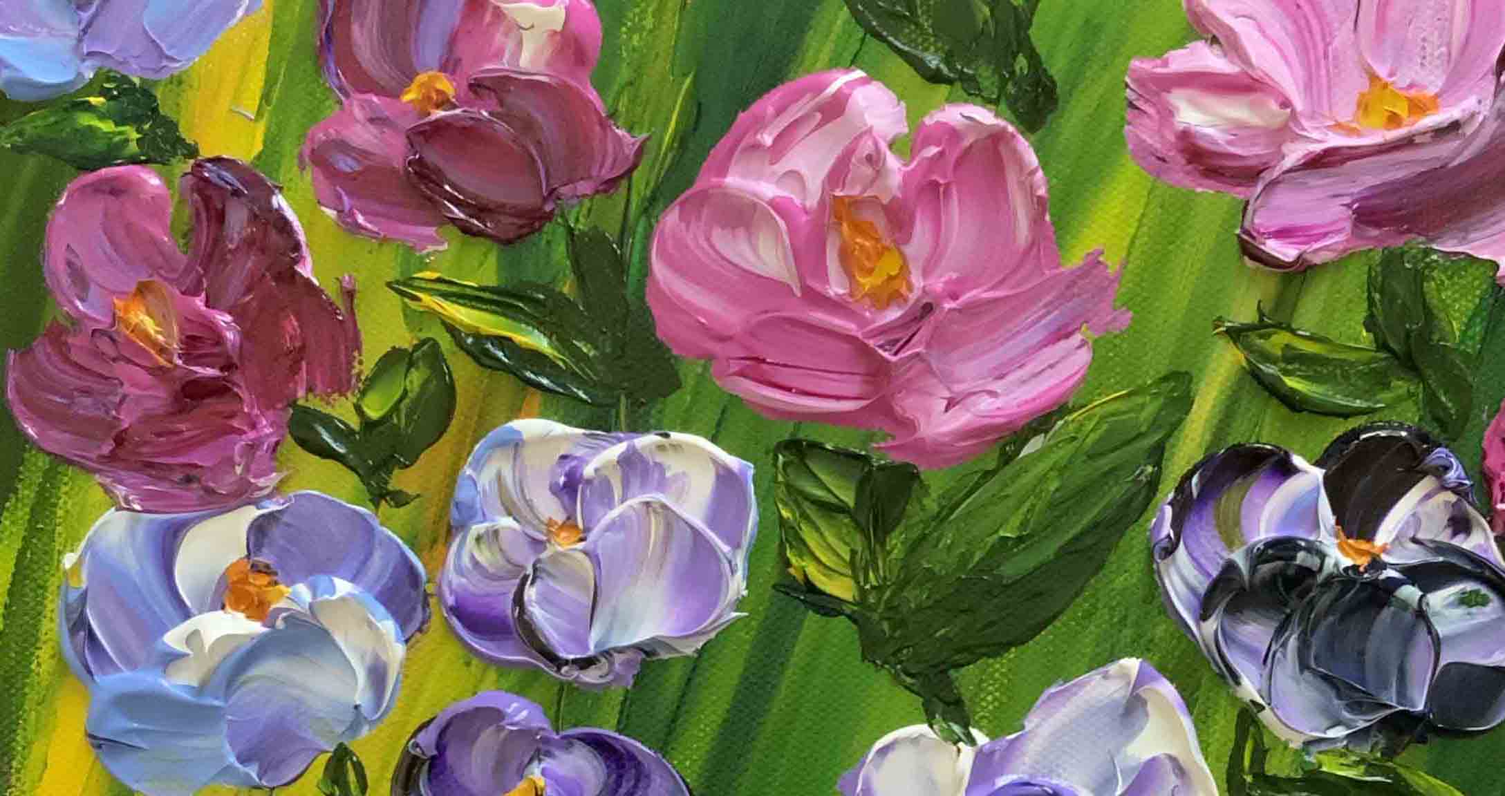 We Grow Together – original impasto floral painting by Louanne Ramage banner