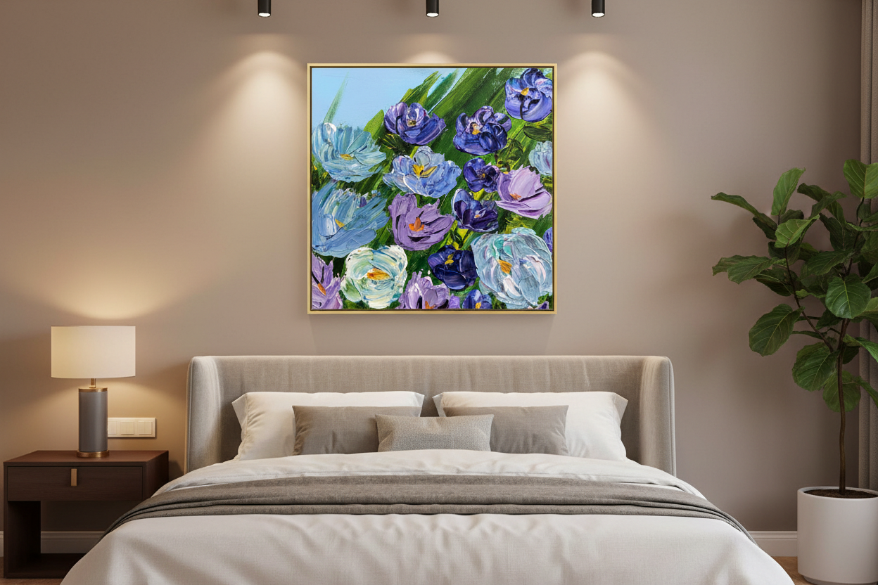 Tender Moments Abound 24x24 inch canvas print displayed in stylish sitting room
