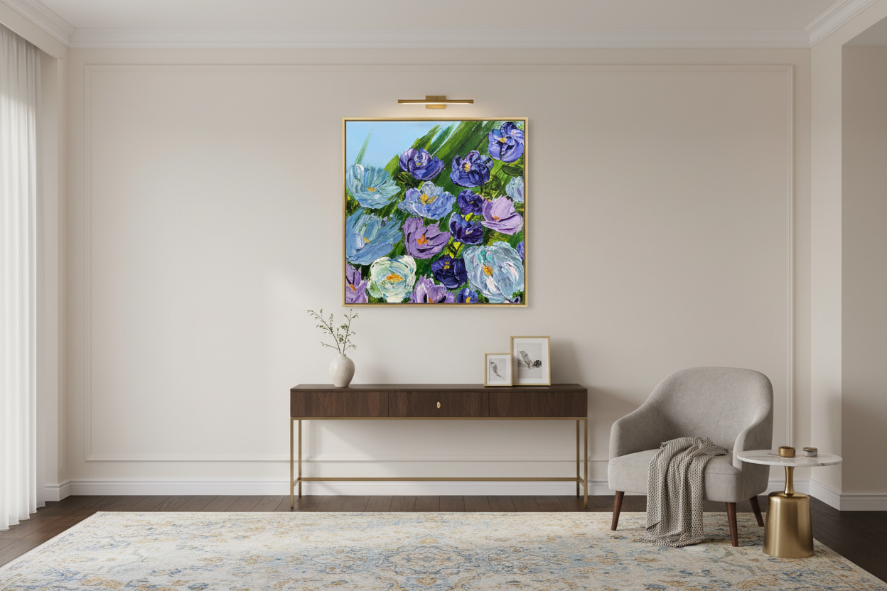 Tender Moments Abound 20x20 inch canvas print displayed in elegant living room