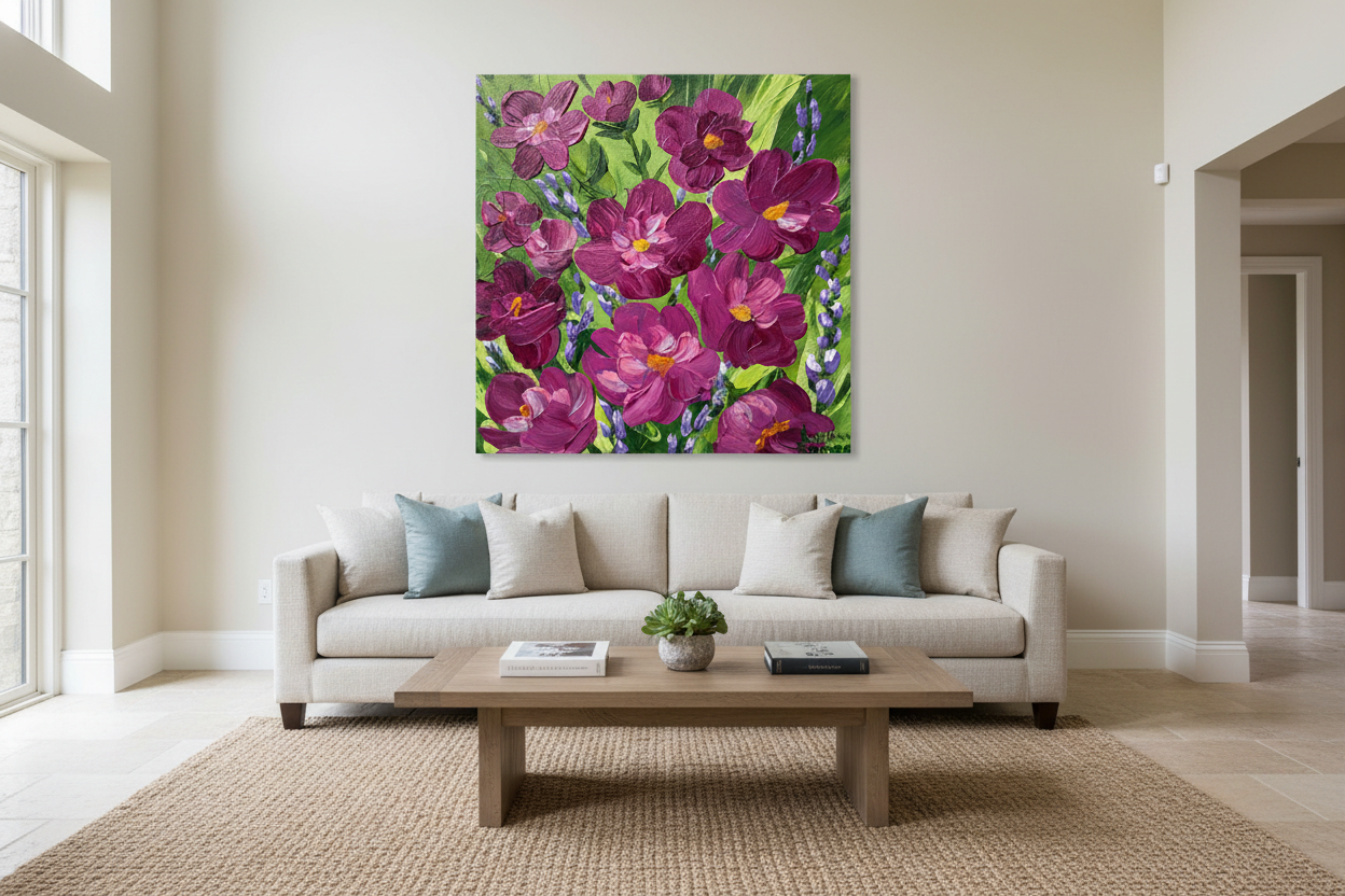 The Beauty of Friendship fine art canvas print 36x36 frameless gallery wrap as statement piece in grand living room