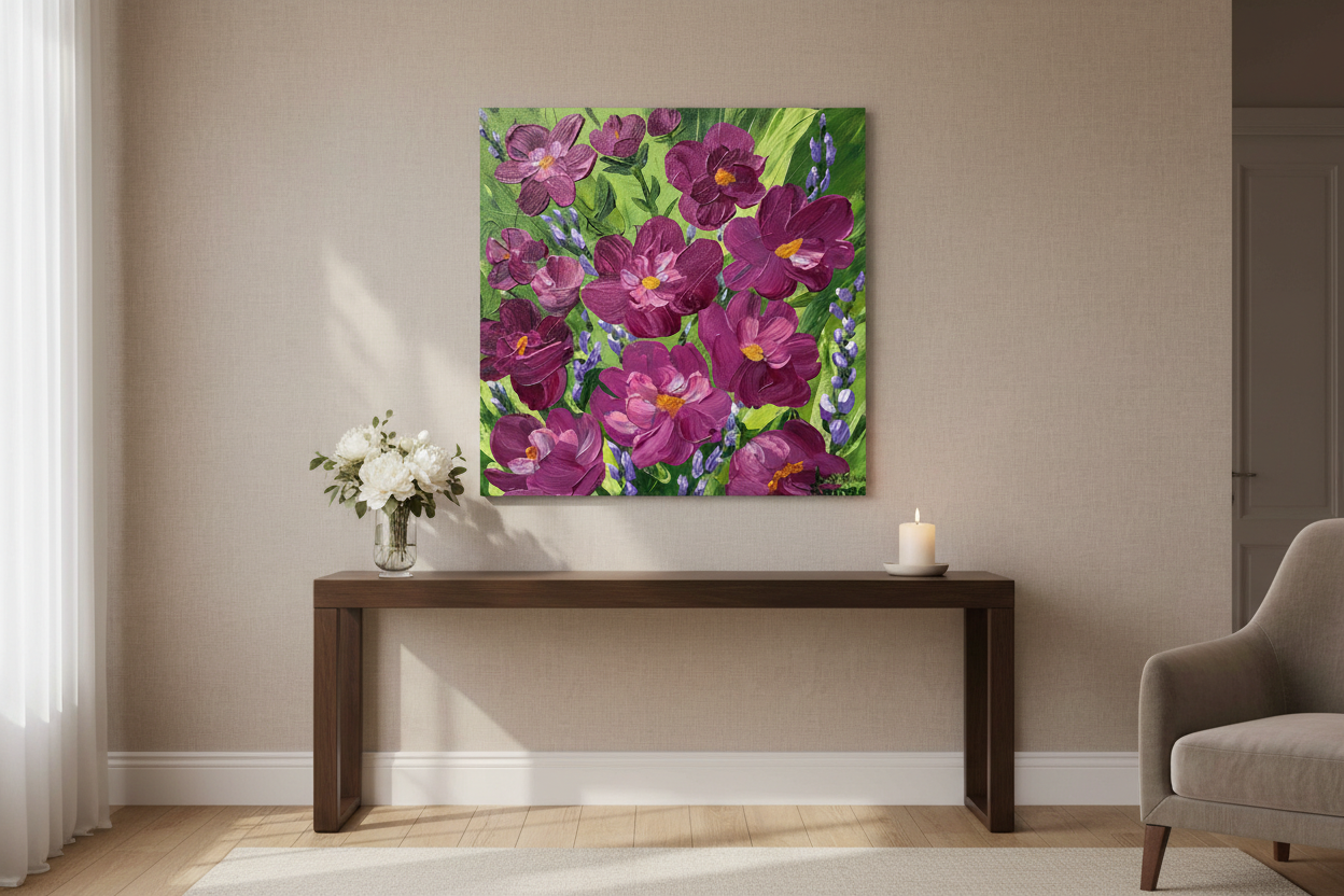 The Beauty of Friendship fine art canvas print 24x24 frameless gallery wrap above console table